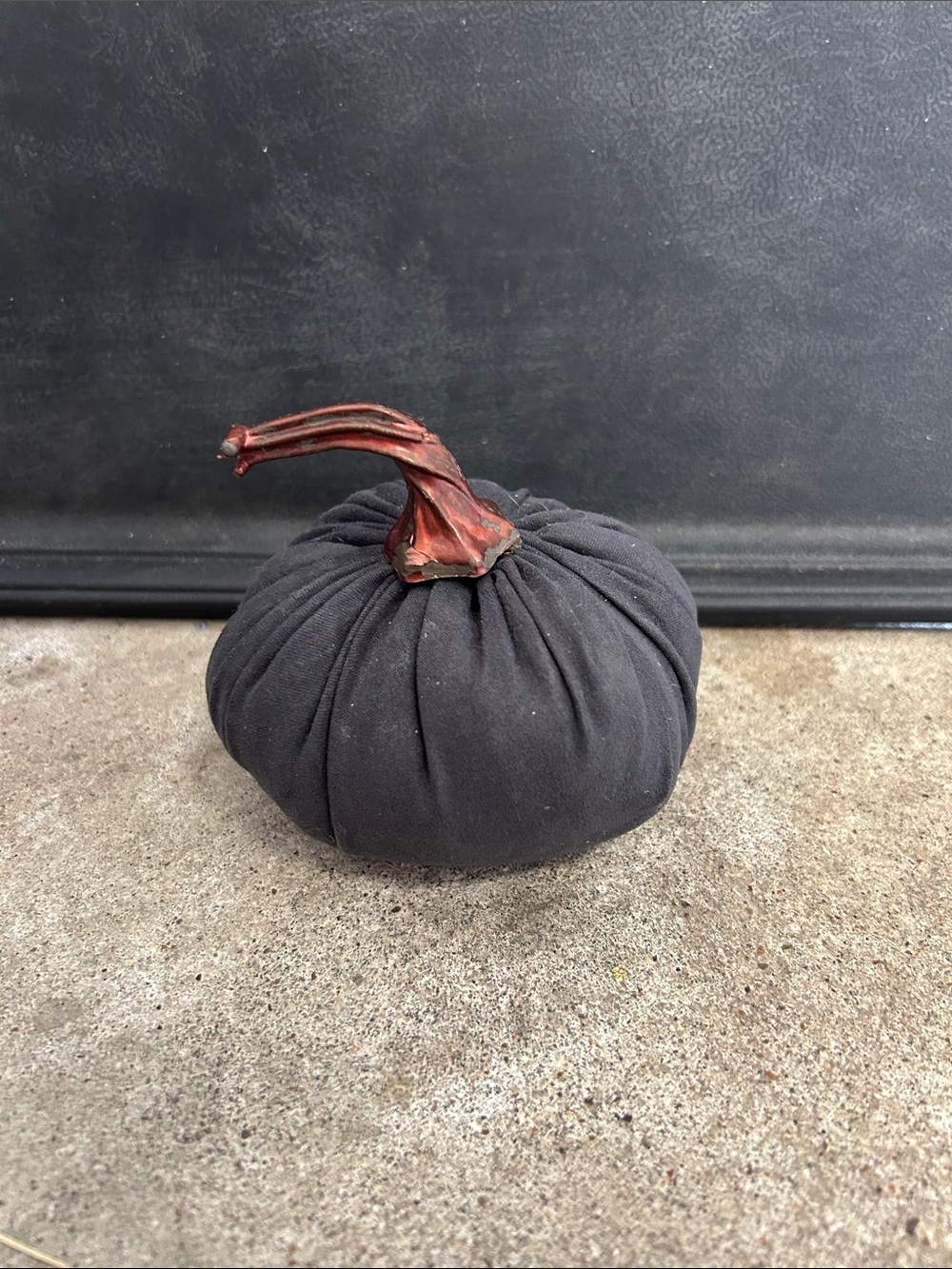 Plush Black Fabric Pumpkin with Brown Stem